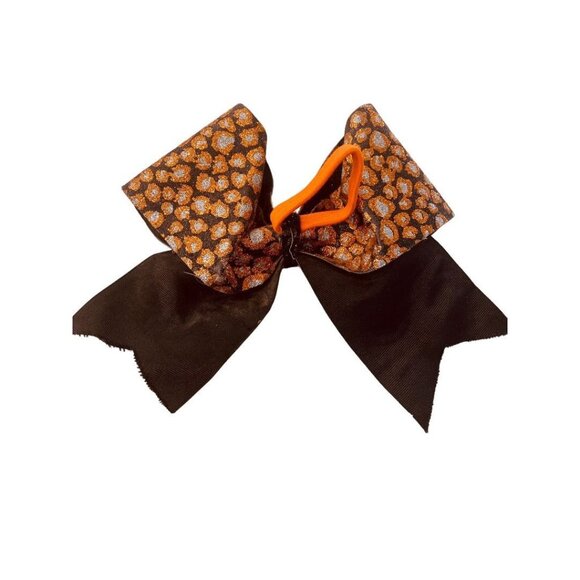 Girls Oversize Hair Bow 7.5" Elastic Ponytail Black Orange Silver Animal Print G - Picture 11 of 15